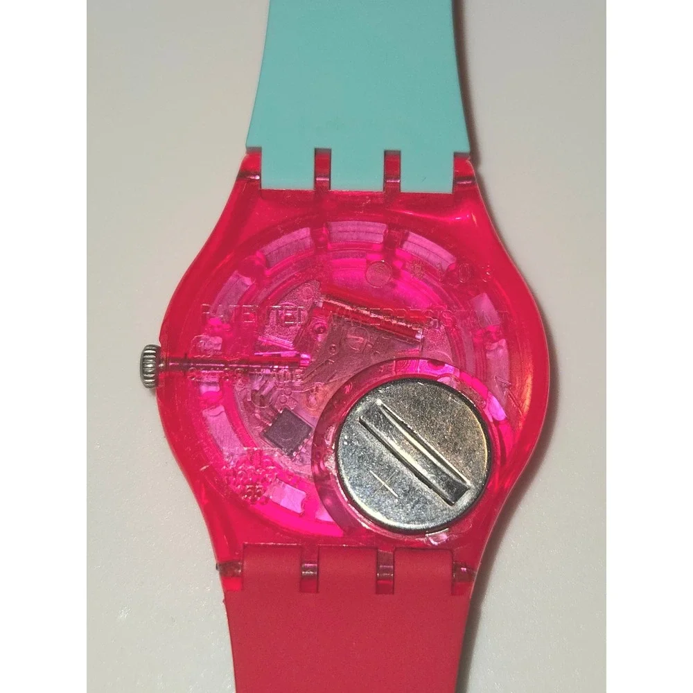 VTG Swatch Pop Quartz‎ Watch – Swiss Made, Pink & Aqua w/ Original Case & Docs